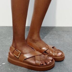 Zara brown Faux leather sandals,New without tags